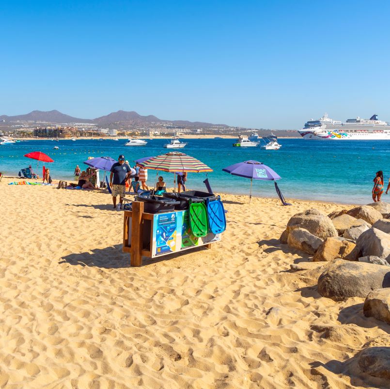 Los cabos beach with cruise ship in background