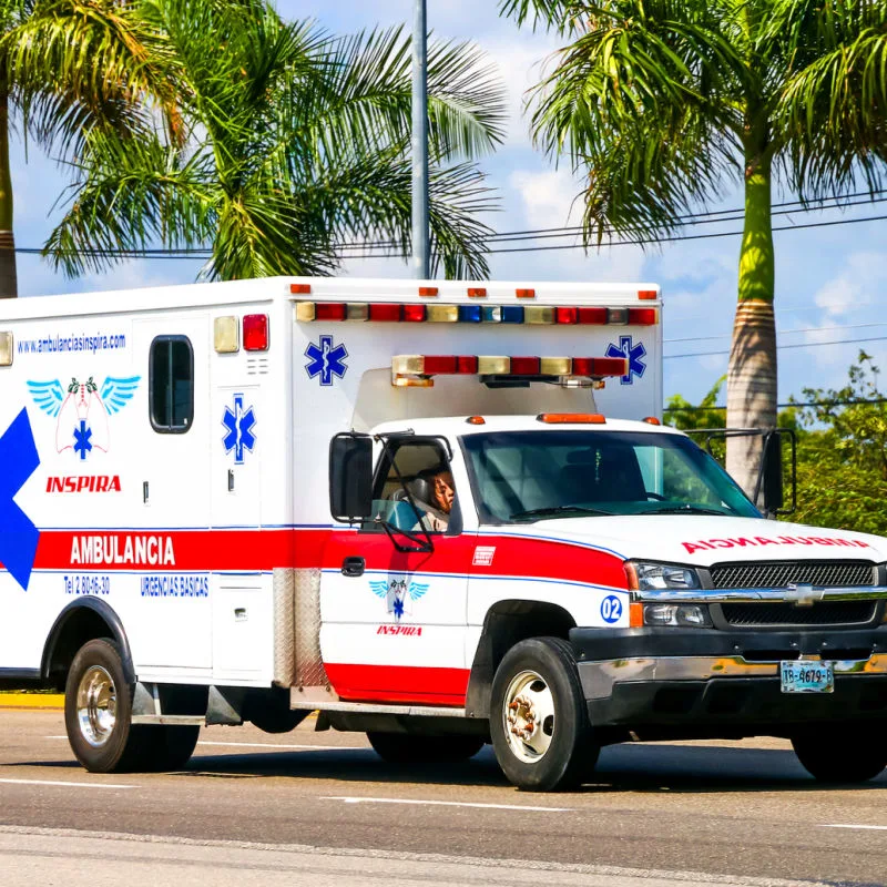 An ambulance responding to an incident