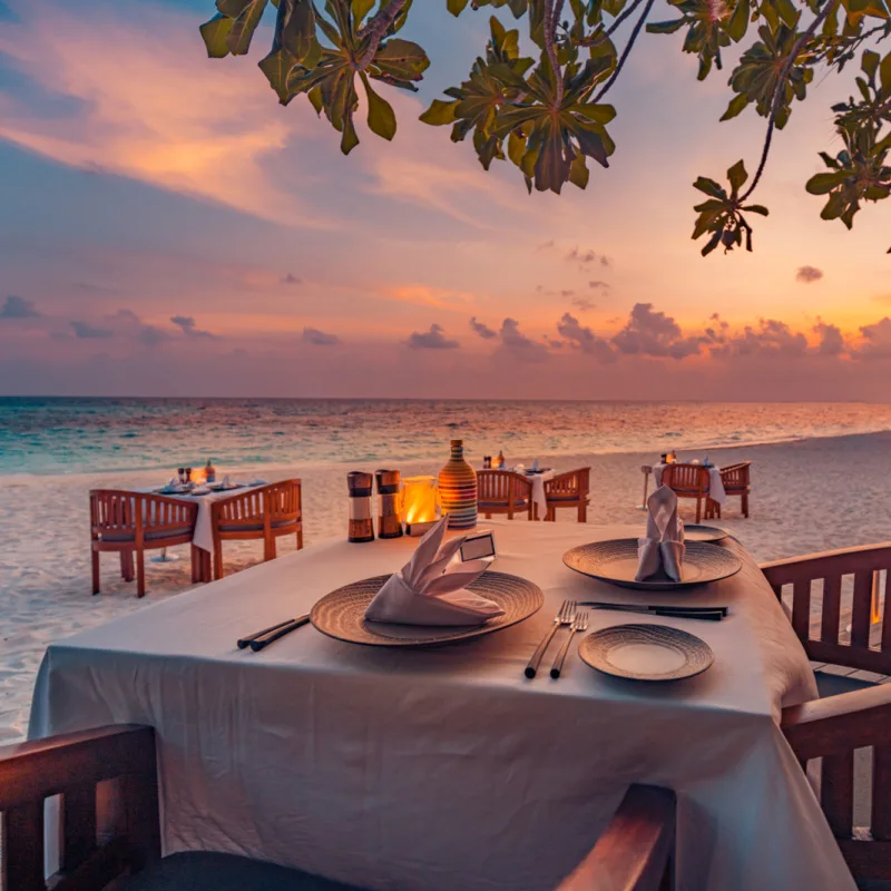 beach restaurant at sunset