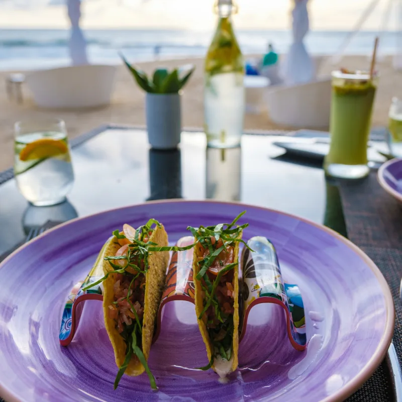 Tacos and Drinks at a Beachfront Restaurant