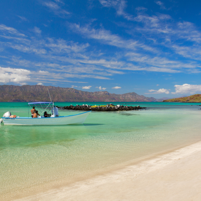 boat on beautiful waters of loreto mexico