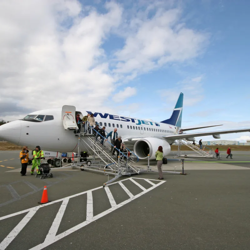 debarking westjet plane