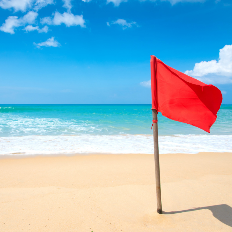 red flag on pretty beach
