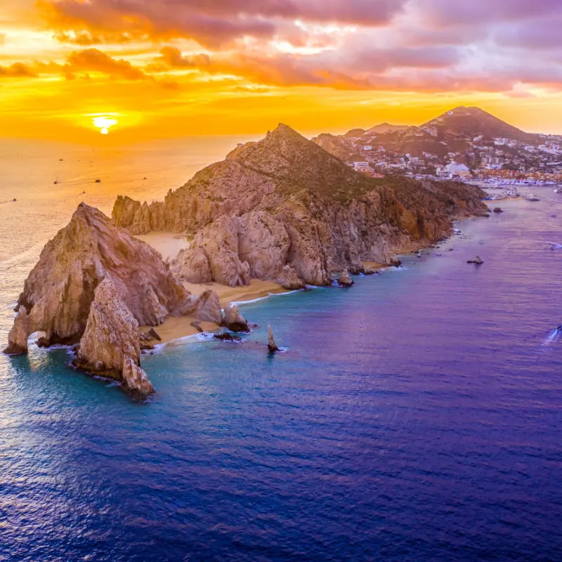 A scenic shot of the los cabos landscape from the air