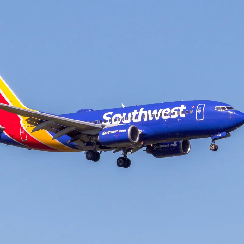 Southwest Airlines flight landing at an airport