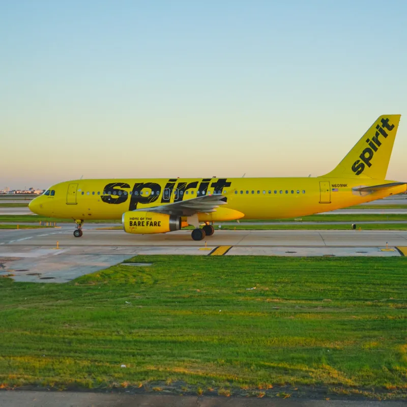 spirit plane parked at airport