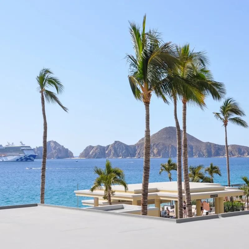 A view of Princess Cruises' ship and mountain range on the horizon as seen from Riu Palace Hotel.