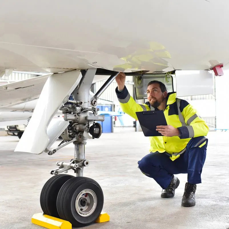 An aircraft being inspected