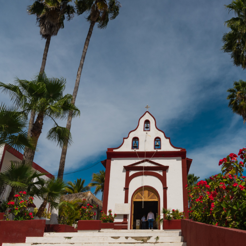 Beautiful Miraflores Mexican town Church in East Cape region of Los Cabos.