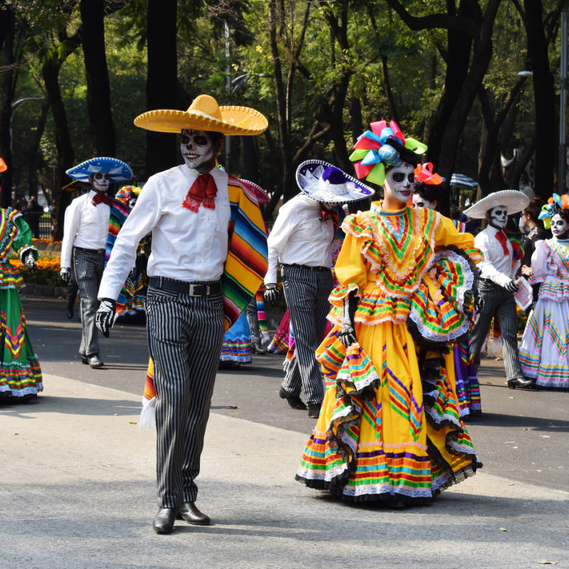 Day of the dead parade in Paseo de la Reforma avenue, Mexico City, Dias de los Muertos