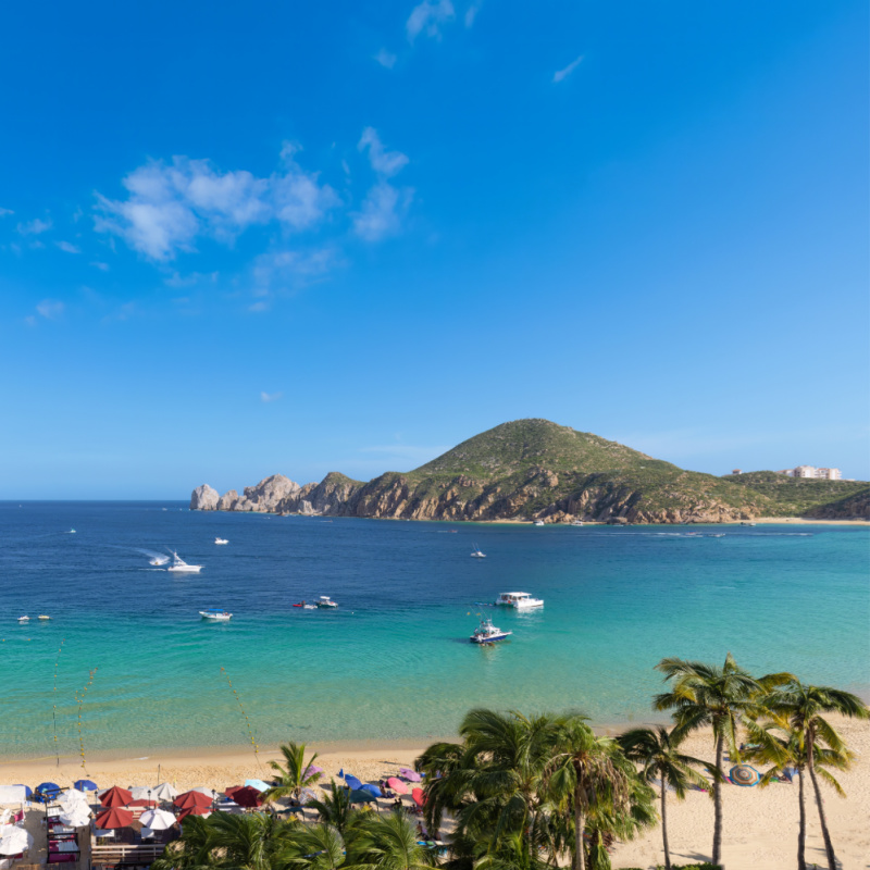 Beautiful View of Los Cabos Beach, Boats, and Land's End