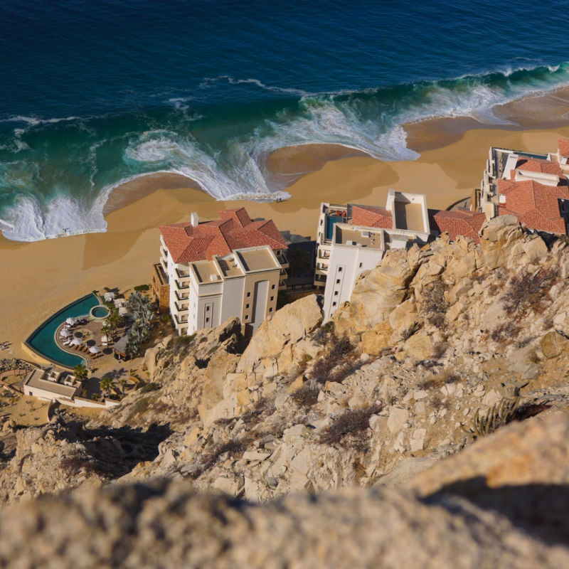 Overhead View of a Beachfront Resort in Cabo San Lucas, Mexico