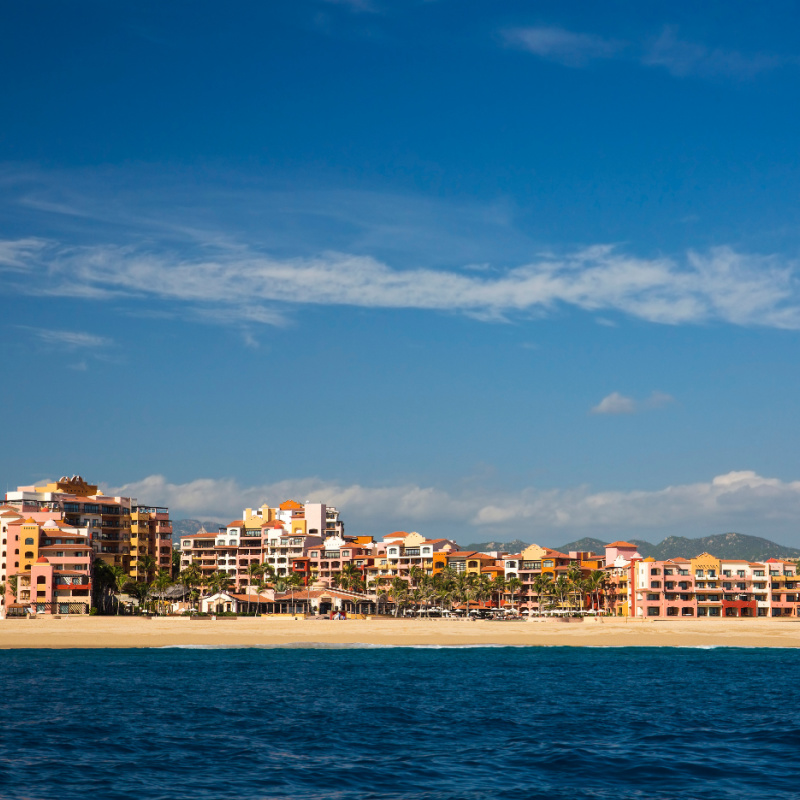 Resorts Along the Sandy Coast in Cabo San Lucas, Mexico