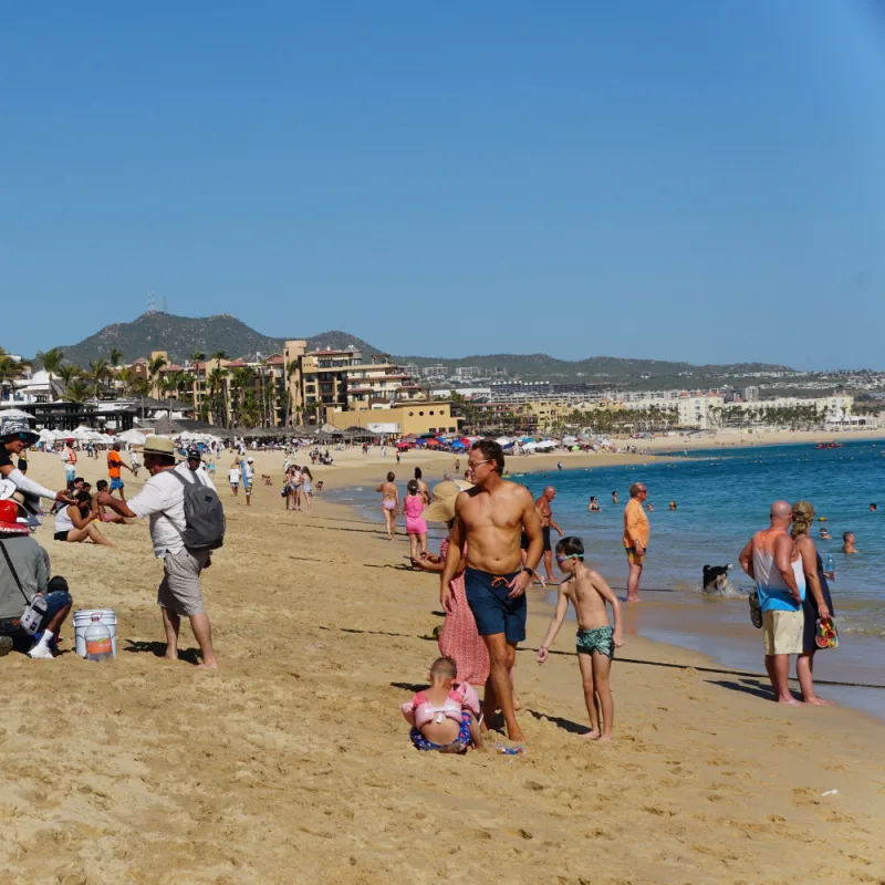 Tourists on a Beach in Cabo San Lucas, Mexico