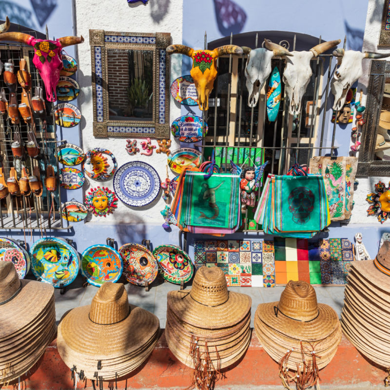 Straw hats and other items for sale in Todos Santos