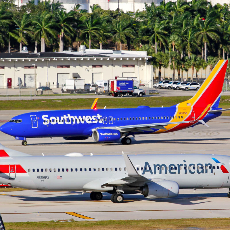 american and southwest planes at tropical airport