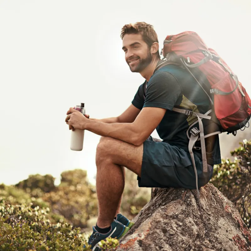 man with backpack on