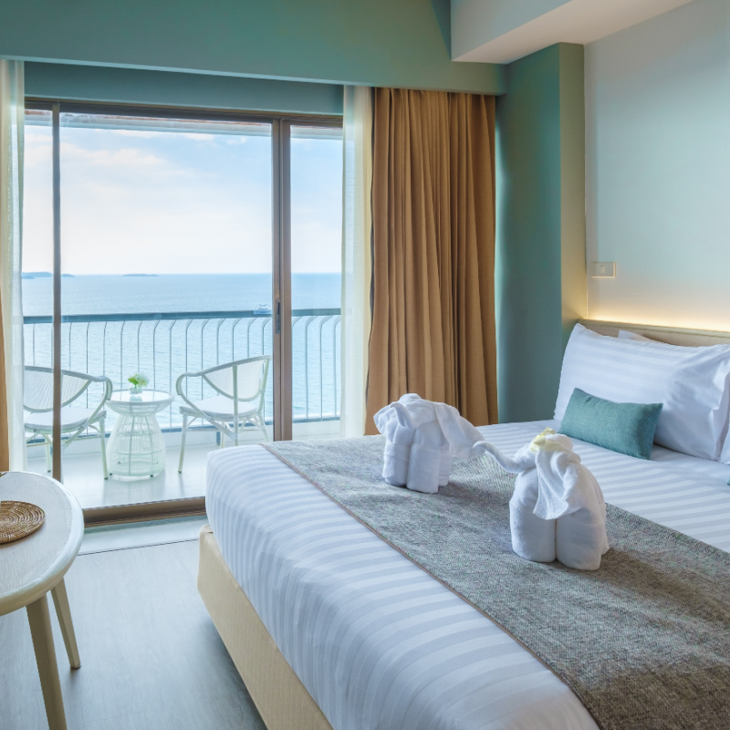 luxury hotel room with ocean view