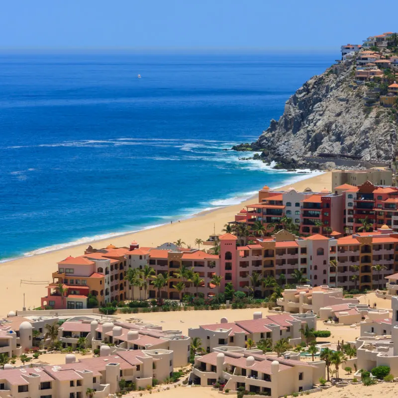 Aerial view of a beach in Los Cabos 