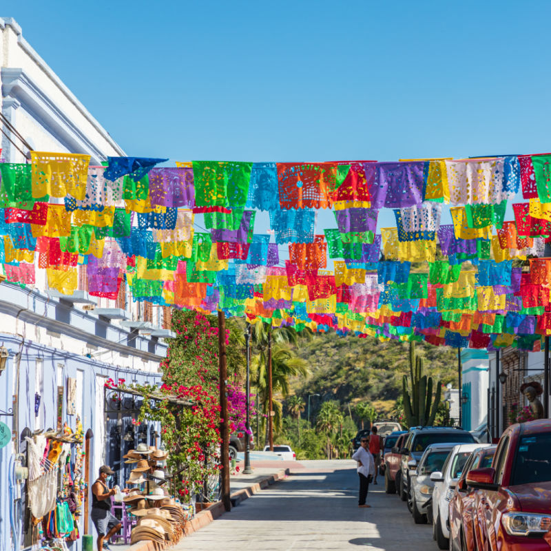 a colorful street in todos santos
