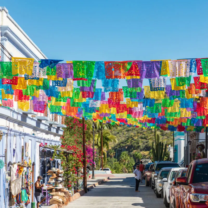 vibrant street in todos santos 