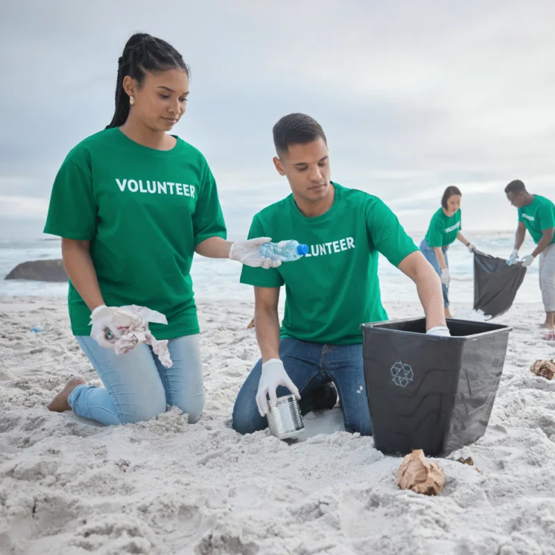 volunteers cleaning beach