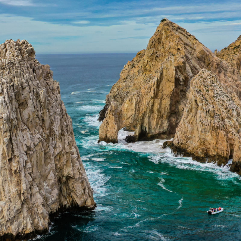 A 4k Aerial view of Cabo San Lucas located at the southern tip of the Baja Mexico