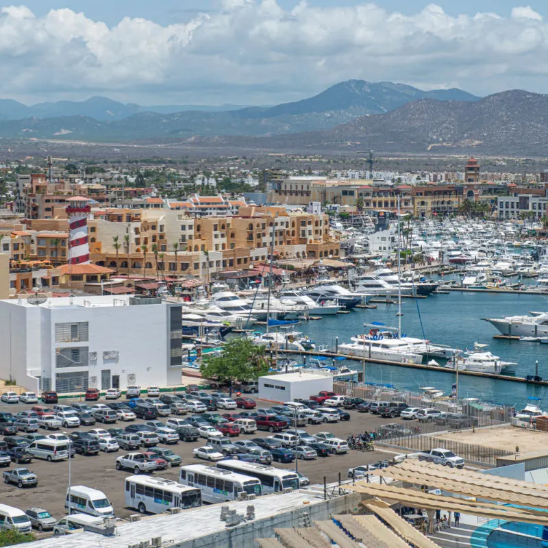 Cabo San Lucas BCS Mexico Aug 15 2023 Areal view of the city and thye Marina on summer vacations season