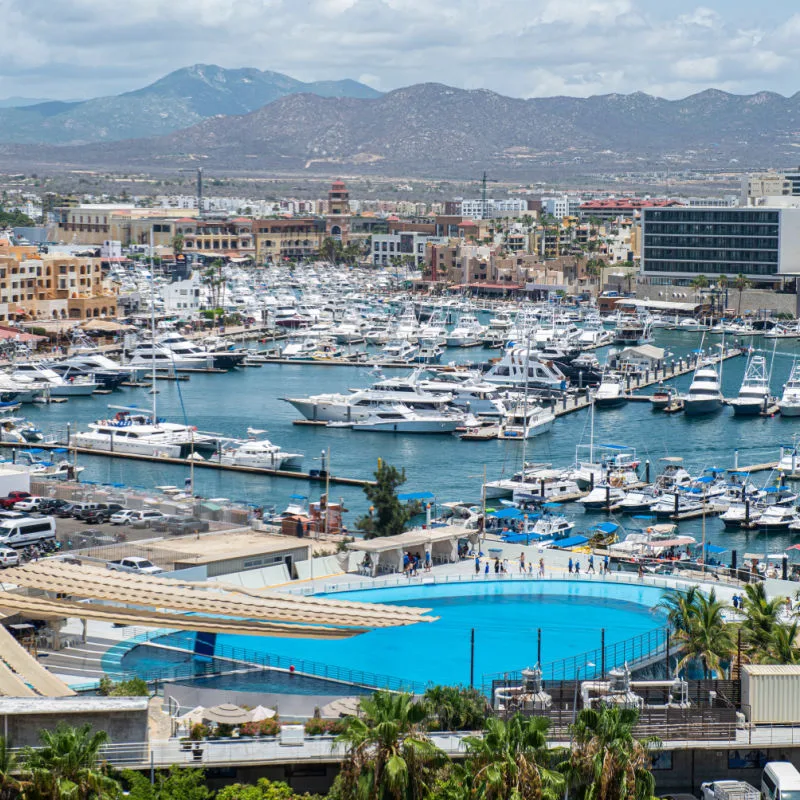 Cabo San Lucas BCS Mexico Aug 15 2023 Areal view of the city and the Marina