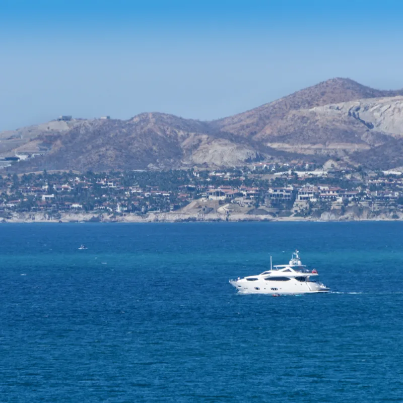 Luxury yacht sailing on the Sea of Cortez in Cabo San Lucas, Mexico