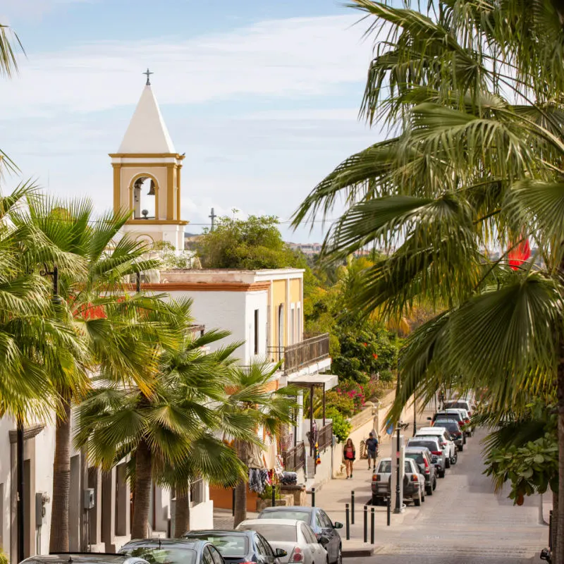 A Church and a Charming Street in San Jose del Cabo, Mexico