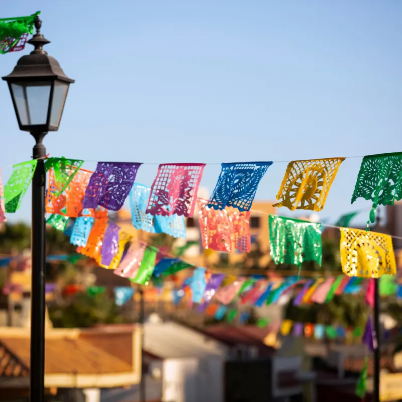 colorful papel picados in downtown cabo