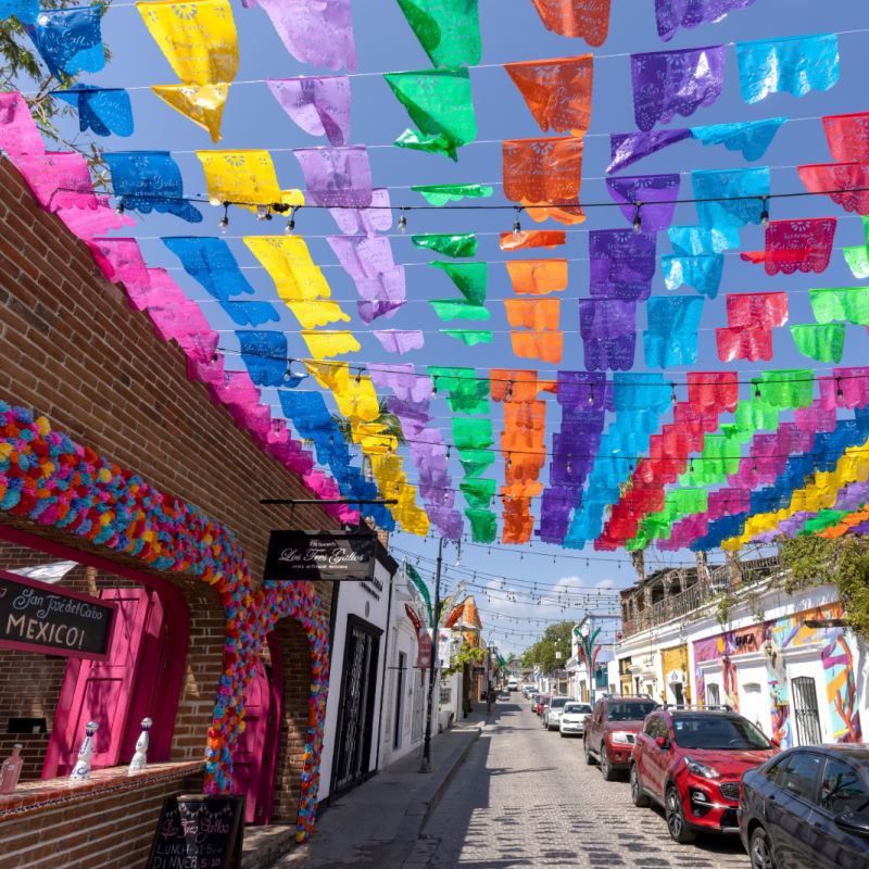 Traditionally decorated street in Los Cabos