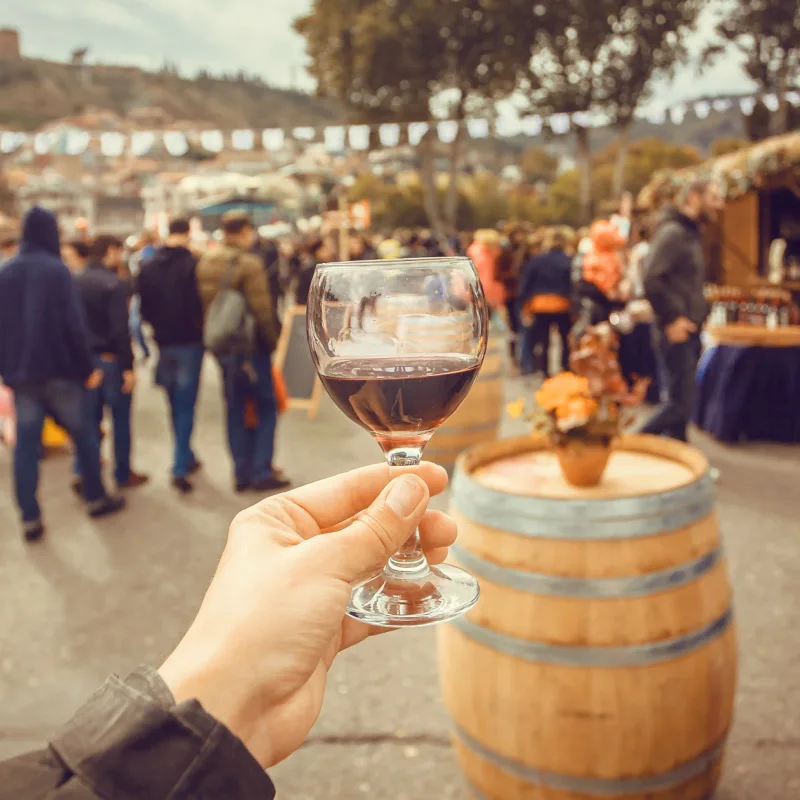 person holding wine glass at festival