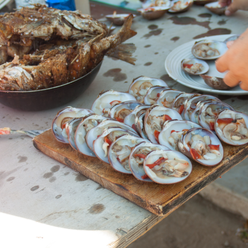 fresh seafood being plated in la paz