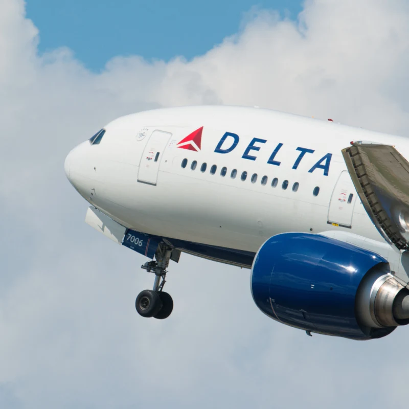 Closeup of airplane Delta aircraft departures taking off from the MSP