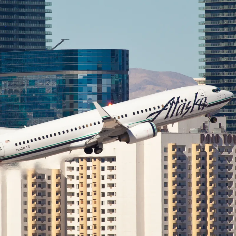 Alaska air plane flying in Las Vegas