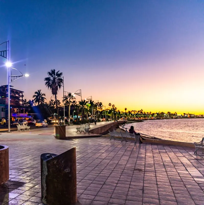 La Paz boardwalk at sunset