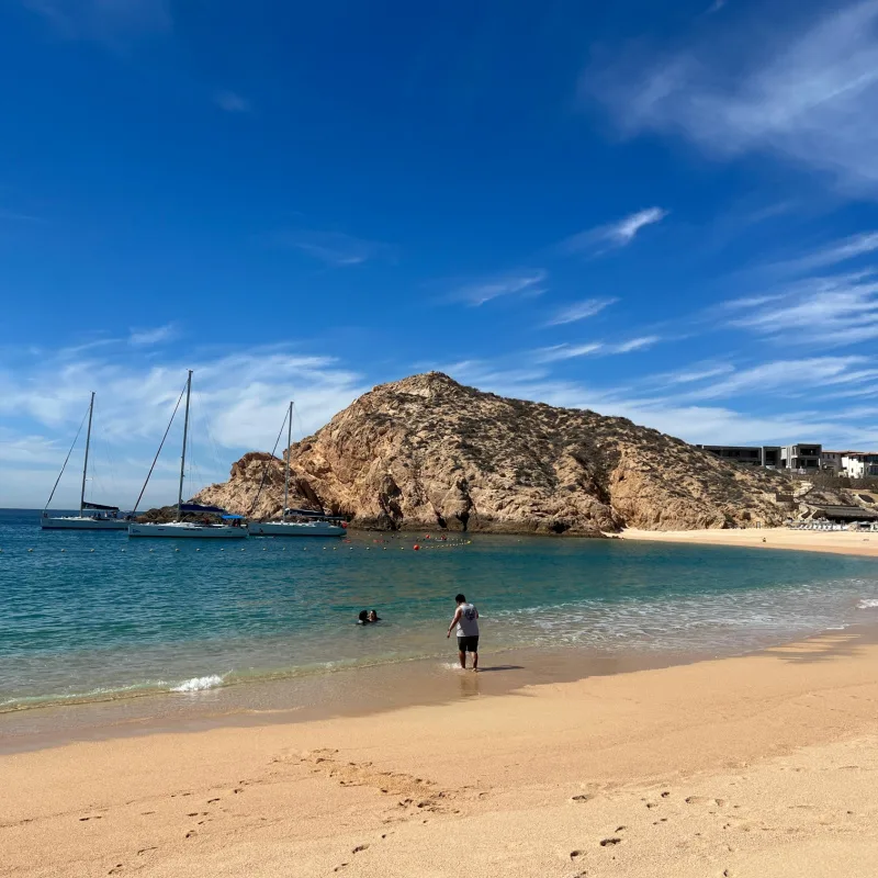 A man approaches the sea at Santa Maria Beach in Los Cabos