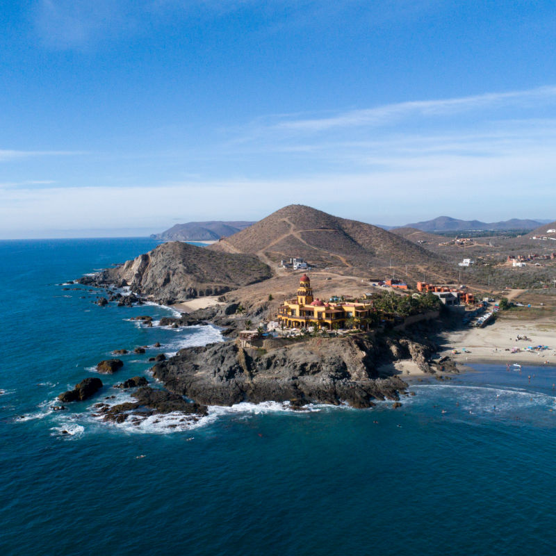 Aerial view of Cerritos beach in Todos Santos, Mexico, Baja California Sur.