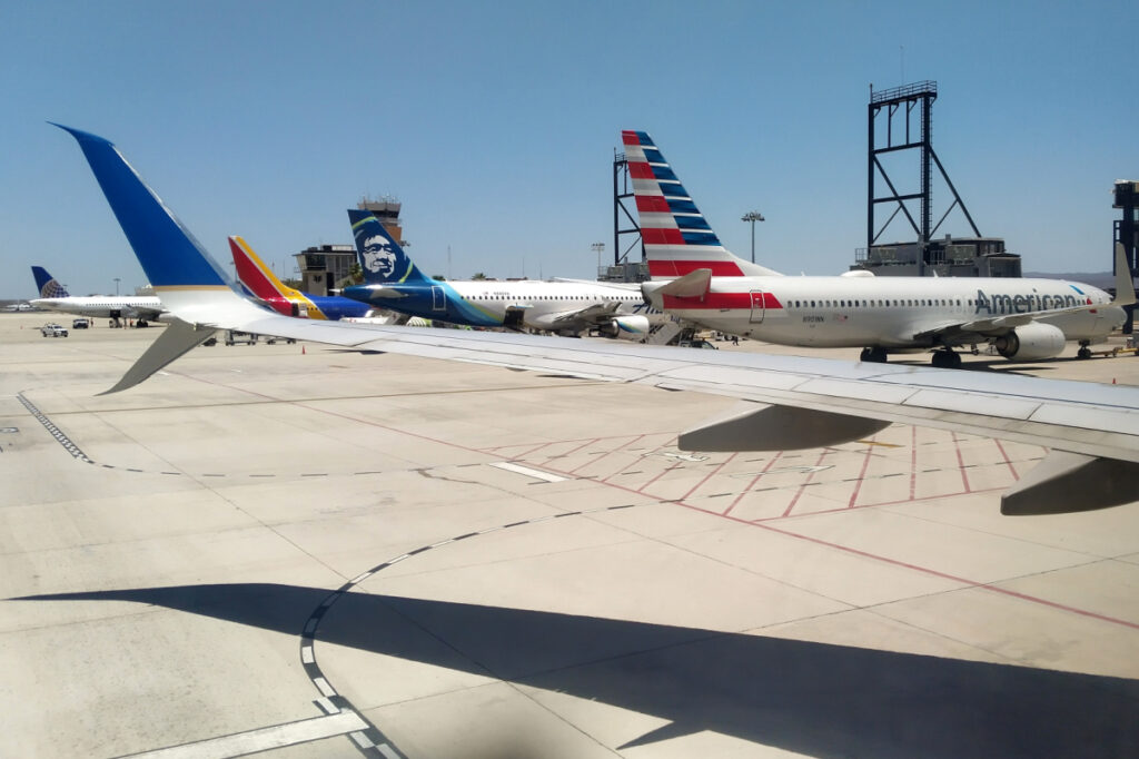 Planes of Multiple Airlines on the Tarmac at Los Cabos, Mexico Airport