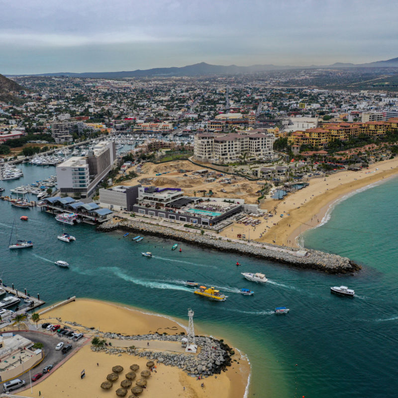 A 4k high definition aerial view of Cabo San Lucas in Baja Mexico.
