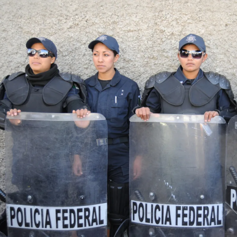 Federal policemen waits for orders on February 27, 2009, in the violence-ridden border city of Ciudad Juarez, Mexico.