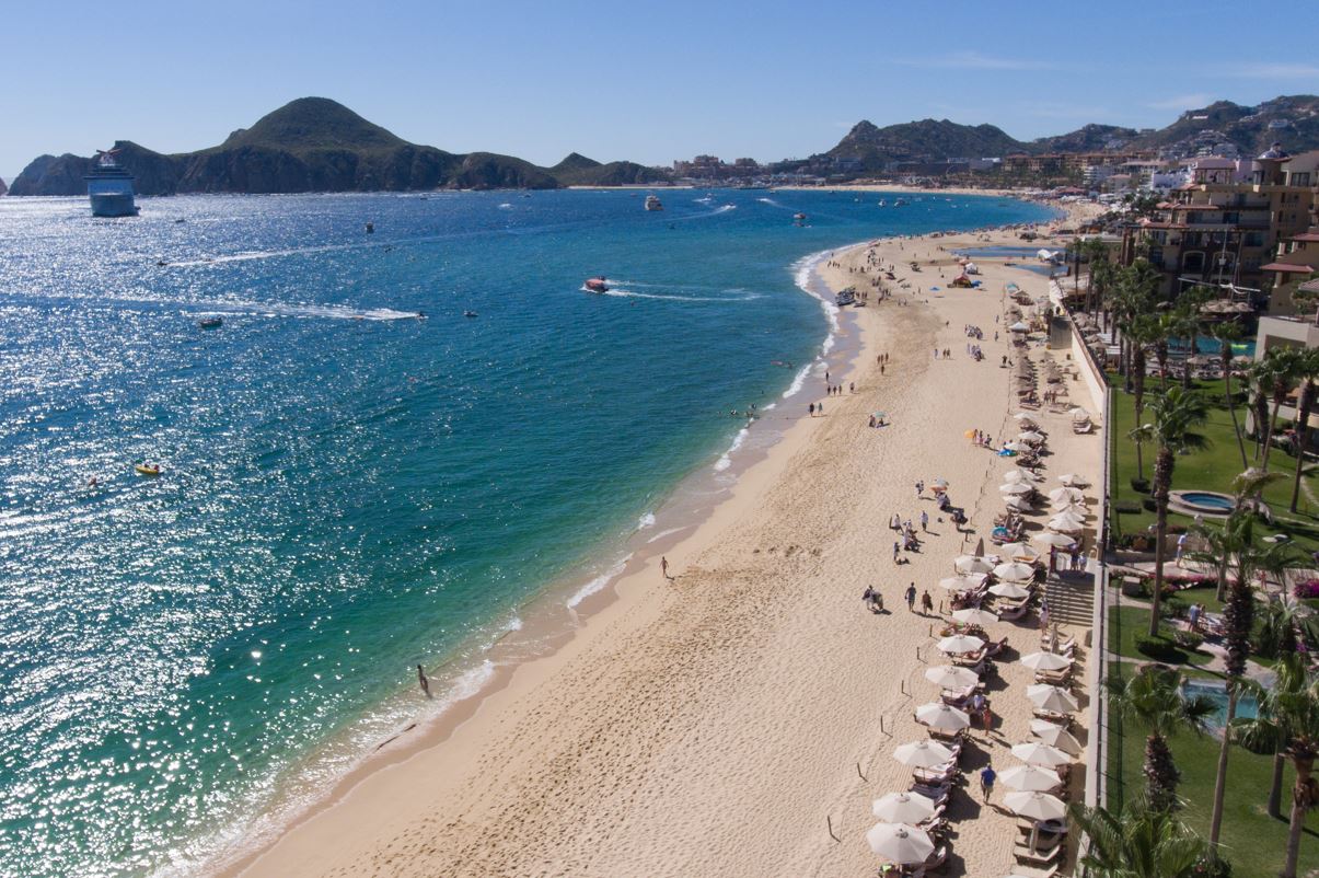 aerial of resort pool and beach cabo san lucas