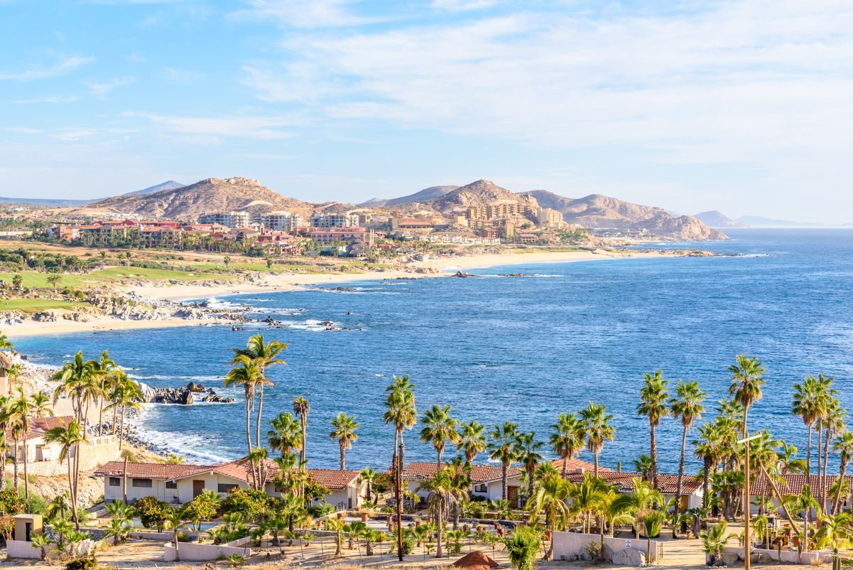 A view of San Jose del cabo from across the bay on a sunny day