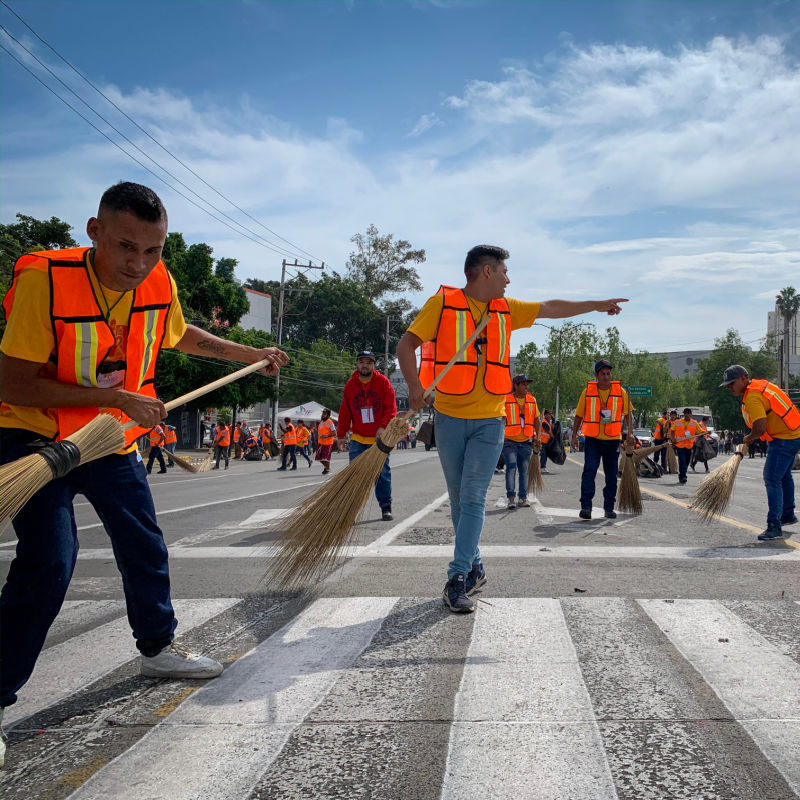 Male cleaning crew in Mexico