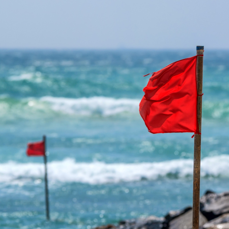 Red warning flag on beach