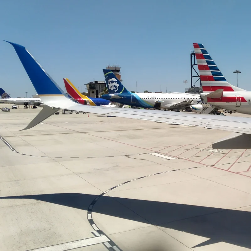American, Alaska, and Southwest Airlines Planes on the Tarmac at Los Cabos International Airport