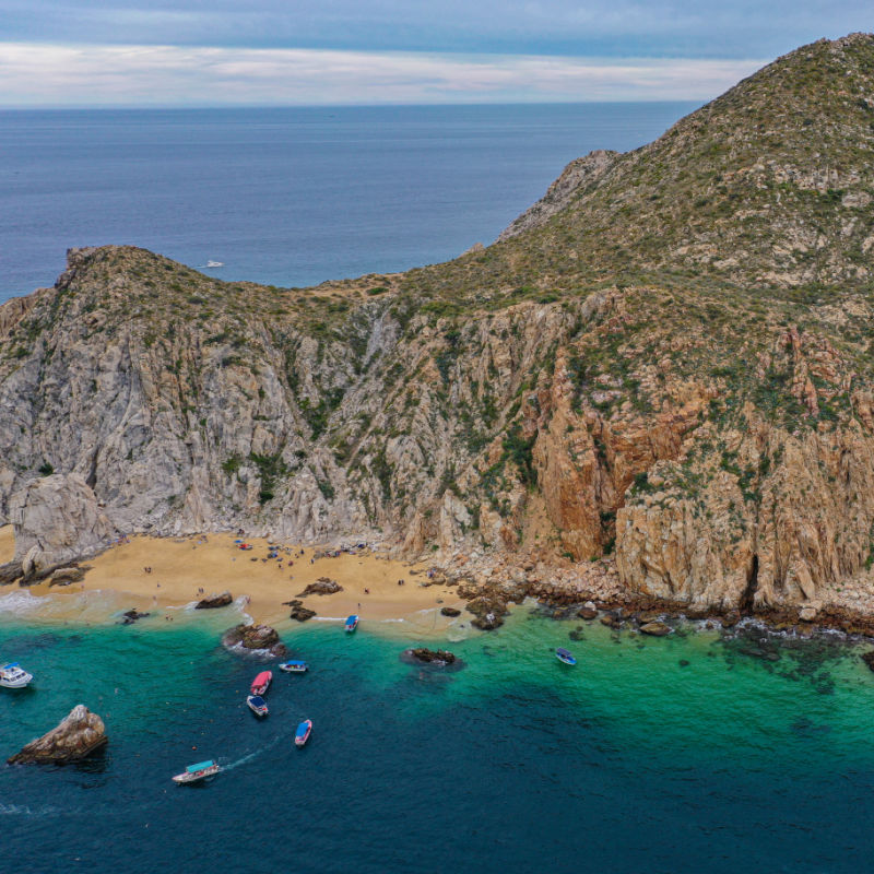 Aerial view of a beach in Los Cabos