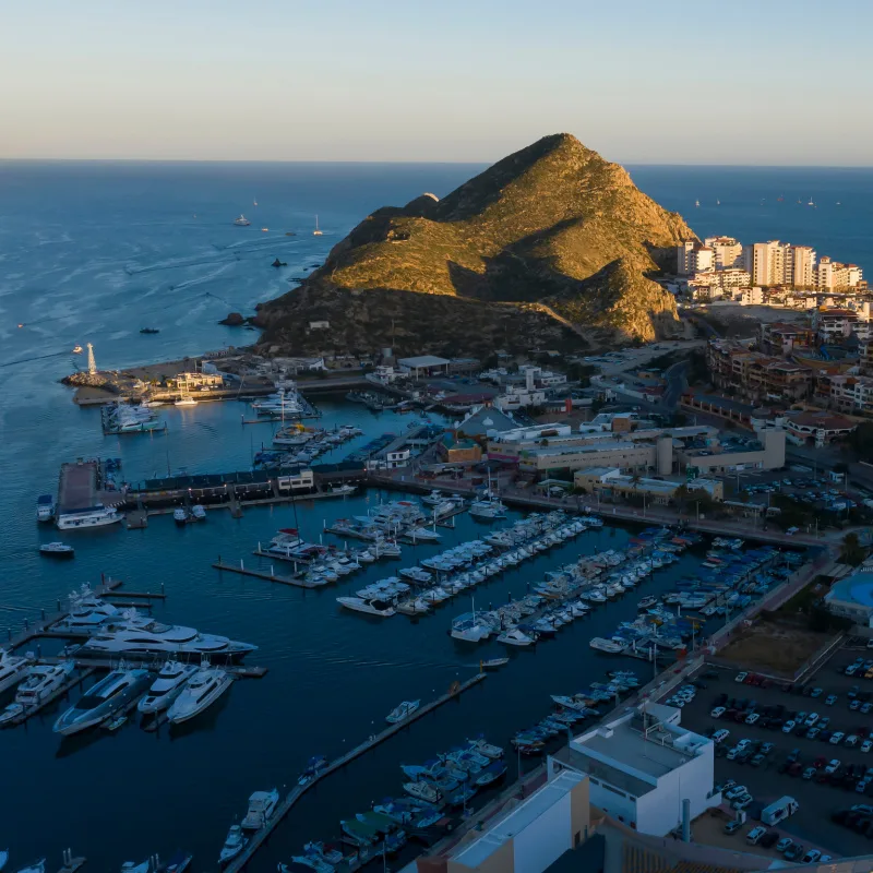 Aerial view of the marina of Cabo San Lucas on a sunny day